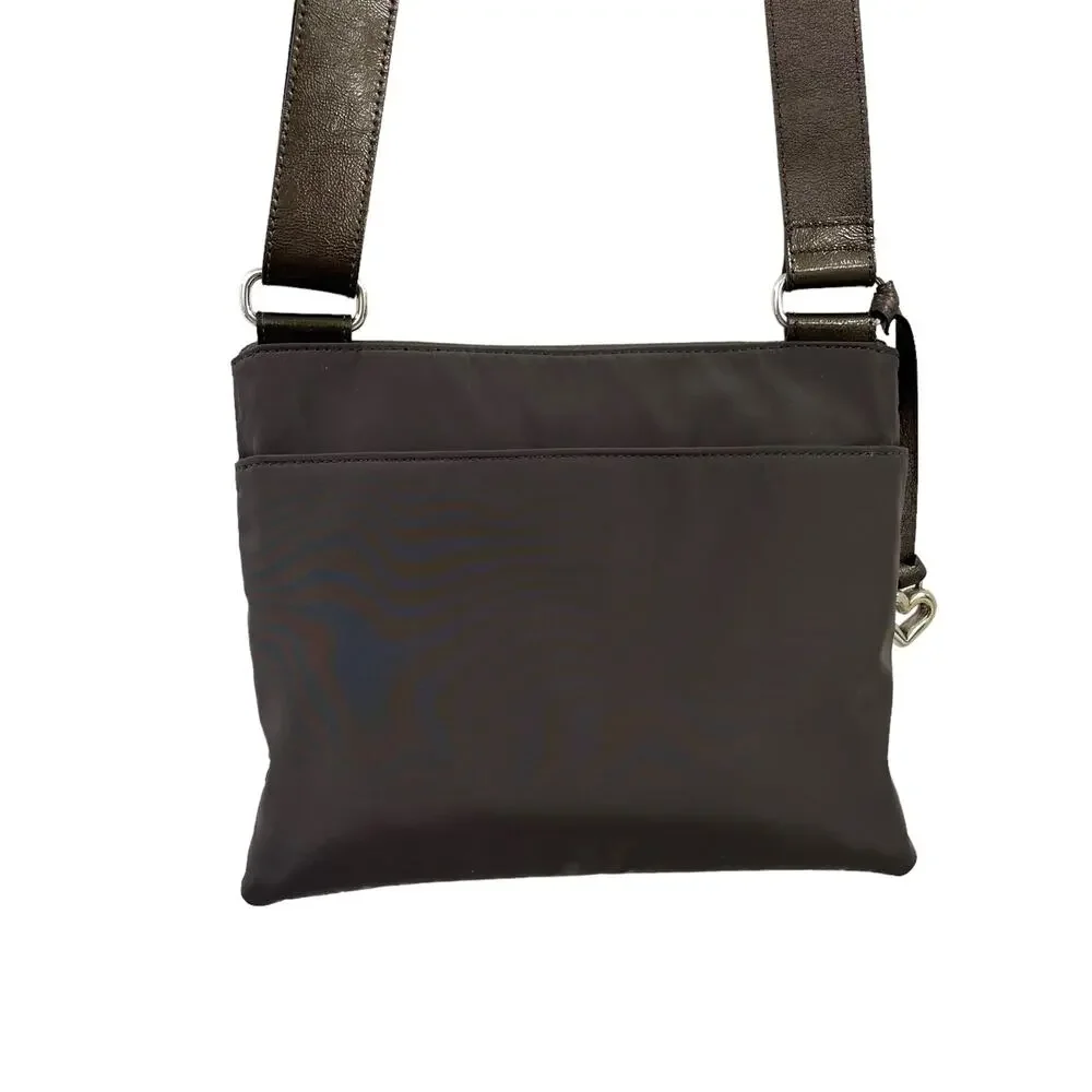 Brighton Green Grey Nylon Leather Croc Embossed Crossbody Handbag